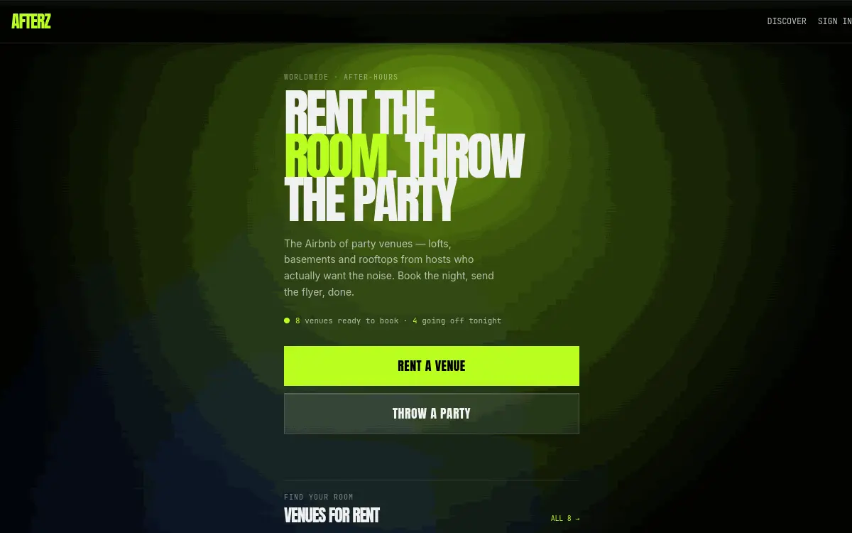 Afterz homepage