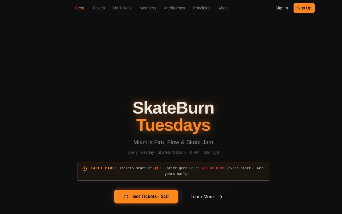 SkateBurn Miami homepage