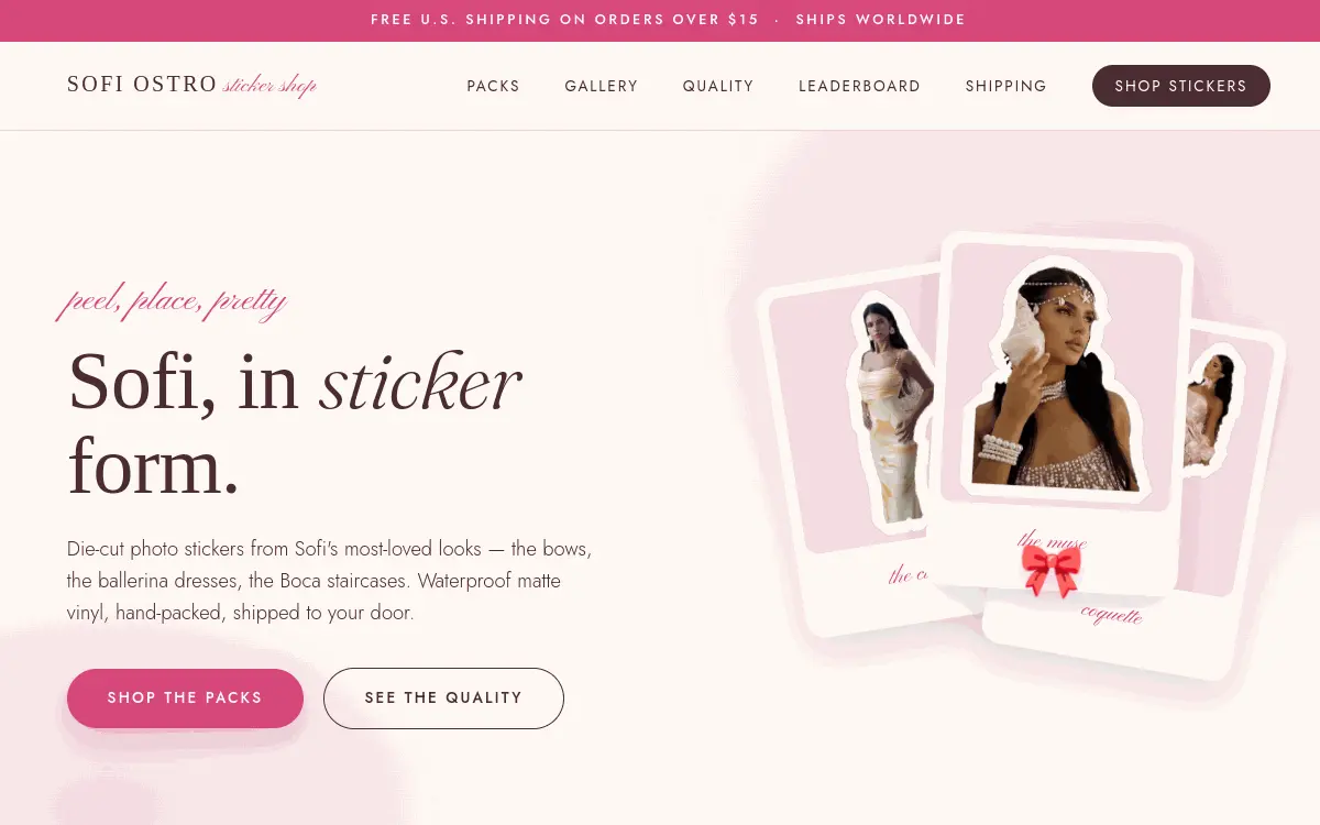 Sofi Ostro sticker shop homepage